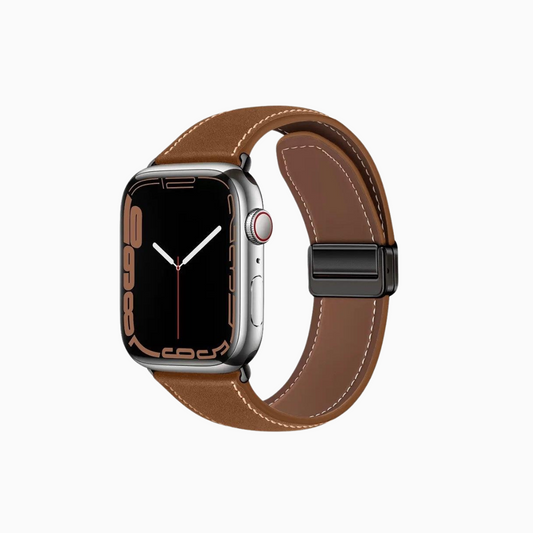 Snap Lock Leather Apple Watch Band - Brown