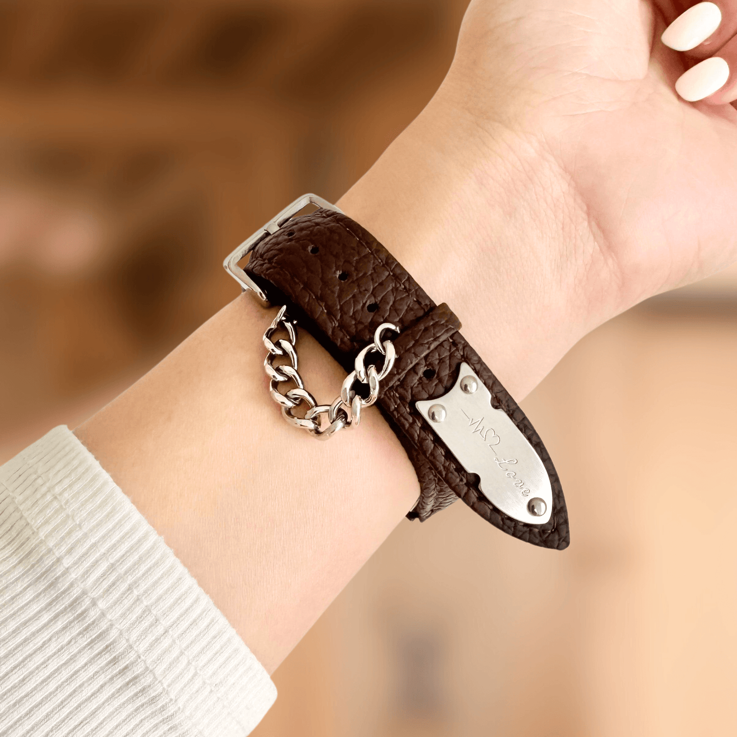 Chain Leather Apple Watch Band - Brown