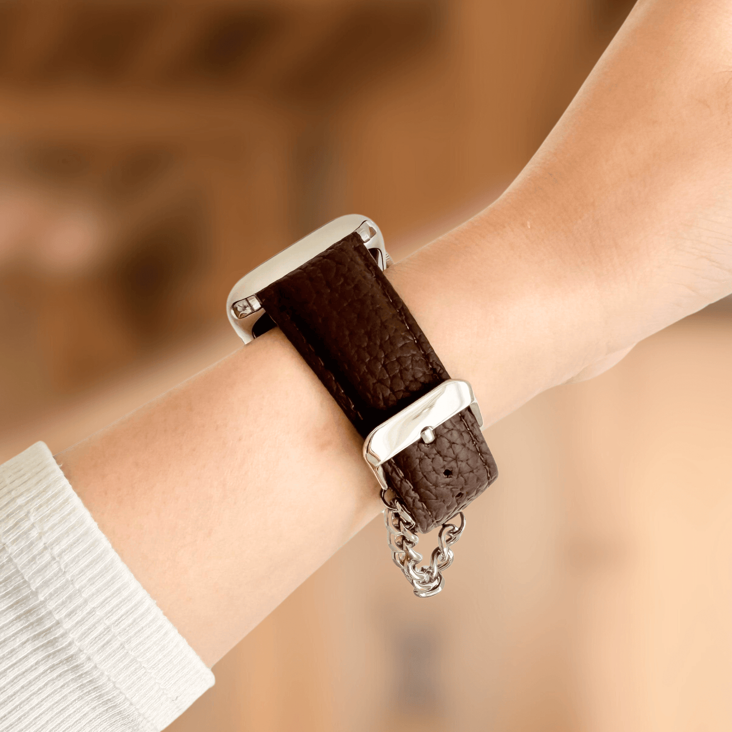 Chain Leather Apple Watch Band - Brown