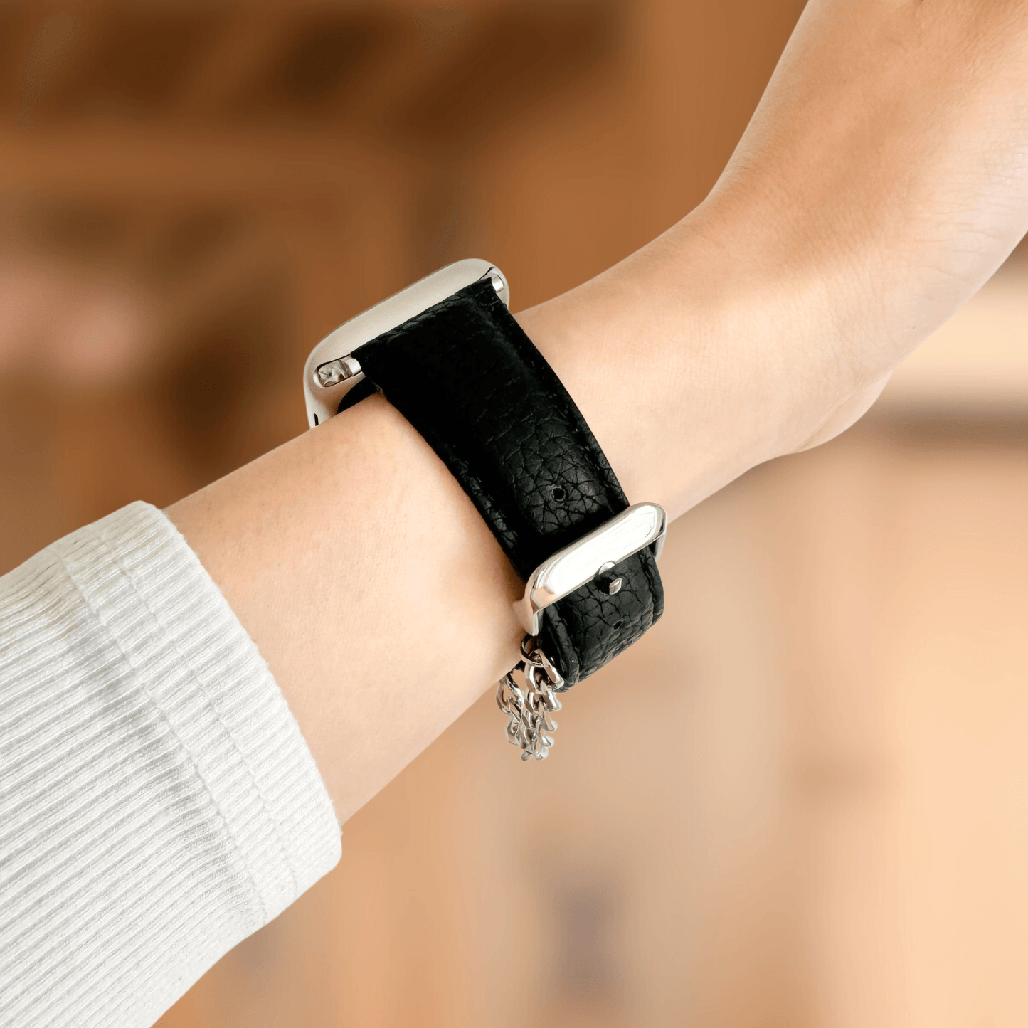 Chain Leather Apple Watch Band - Black