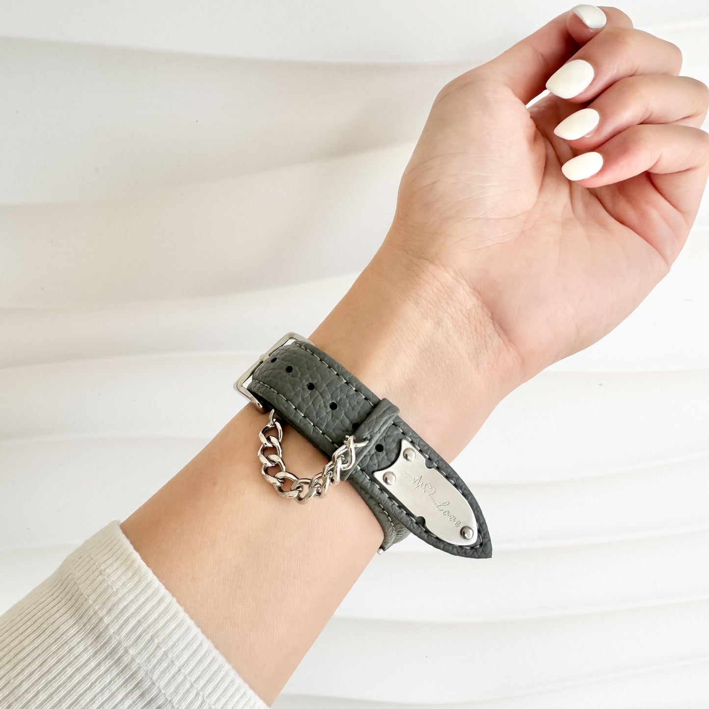 Chain Leather Apple Watch Band - Grey