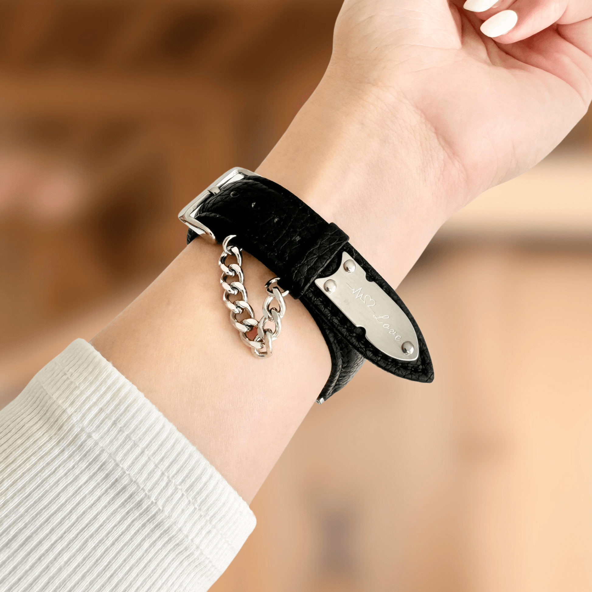 Chain Leather Apple Watch Strap - Black 5