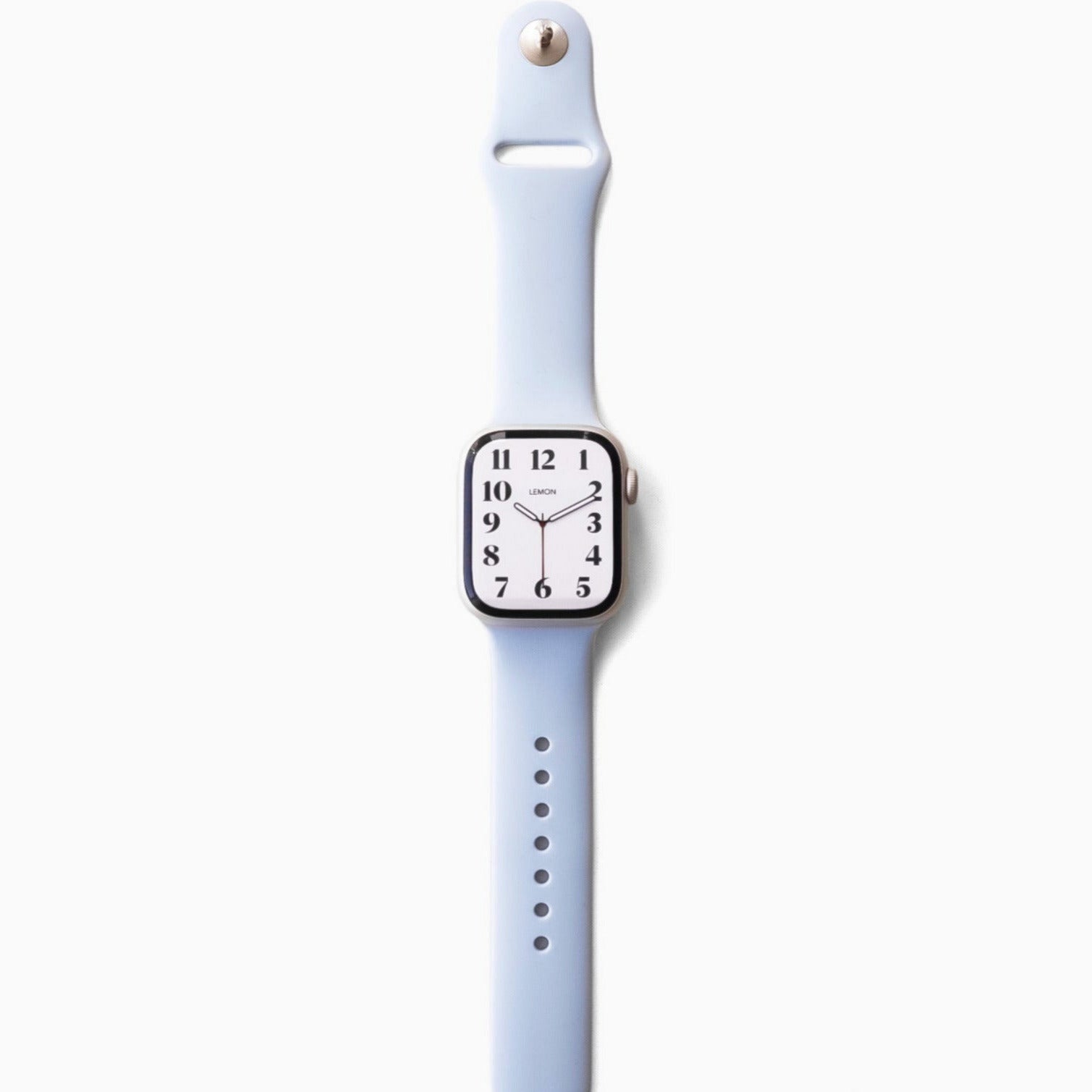 apple Smartwatch with a light blue strap 
