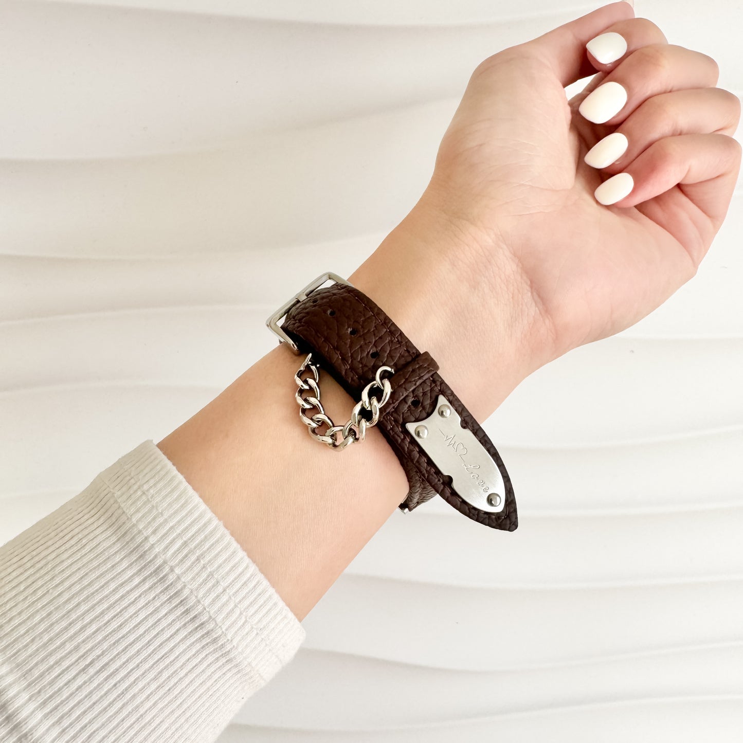 Chain Leather Apple Watch Band - Brown