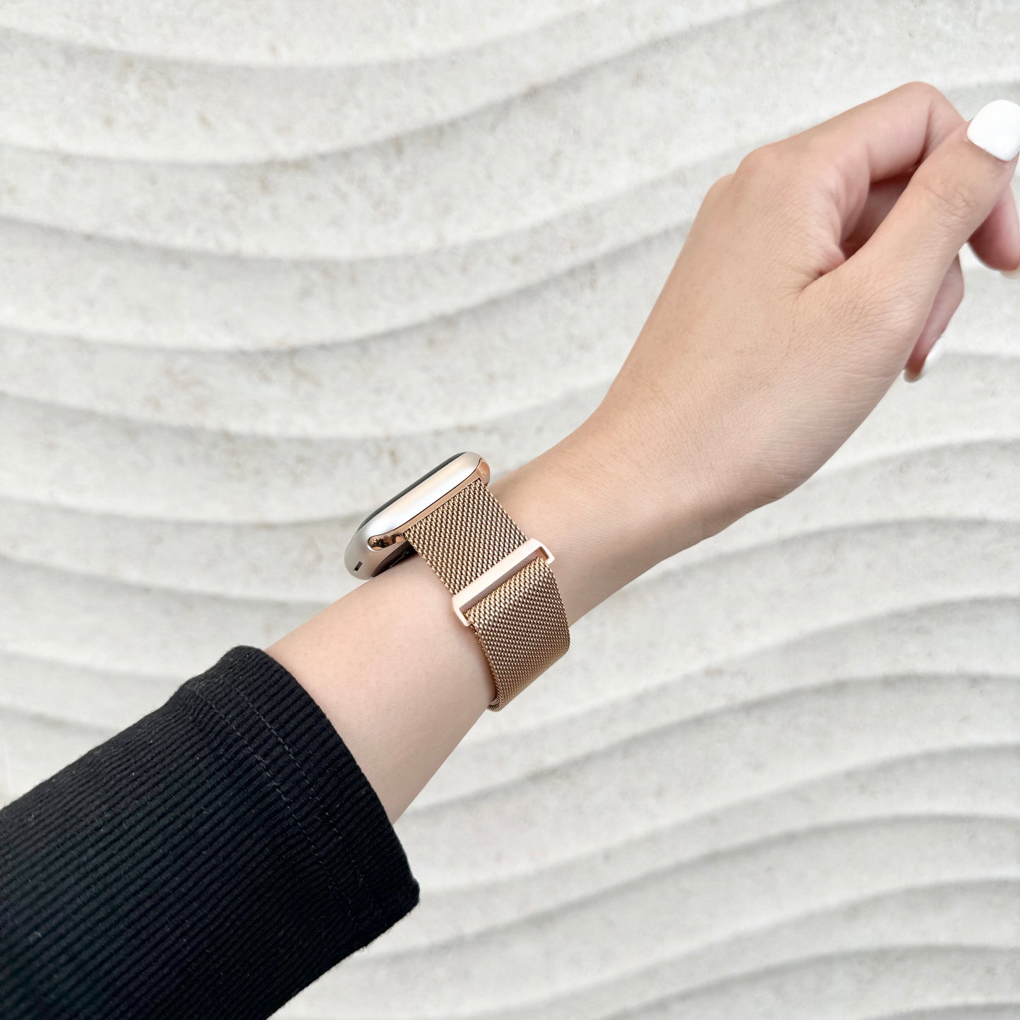 (St-Steel) Milanese Apple Watch Loop with Rounded Clasp - Rose Gold