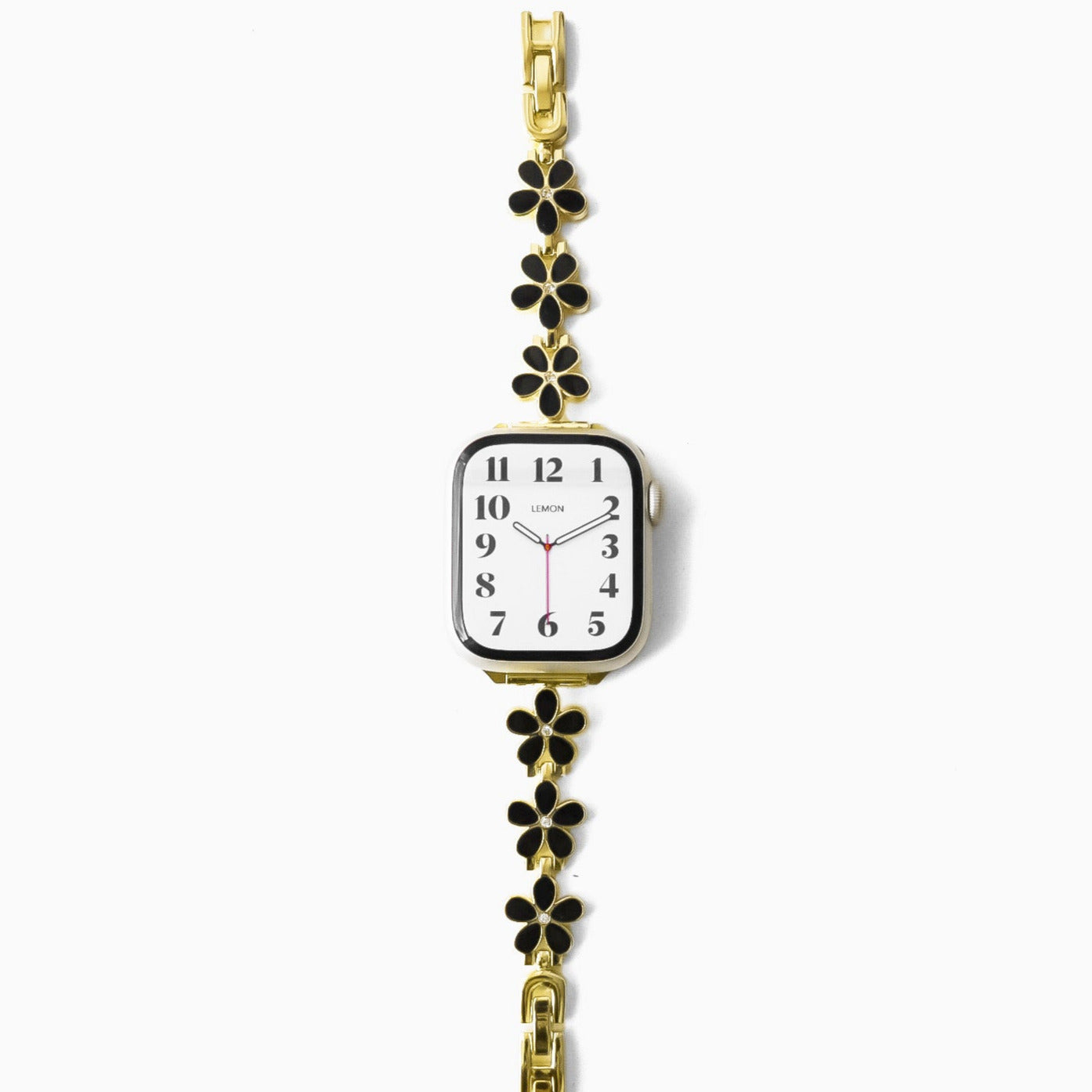 gold APPLE watch bracelet with floral design 