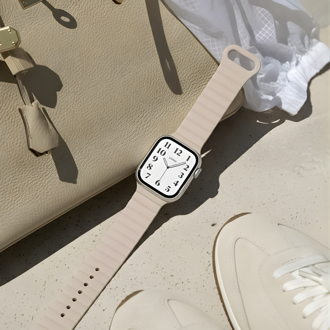 Magnetic Snap Silicone Apple Watch Band - Milk Tea 2