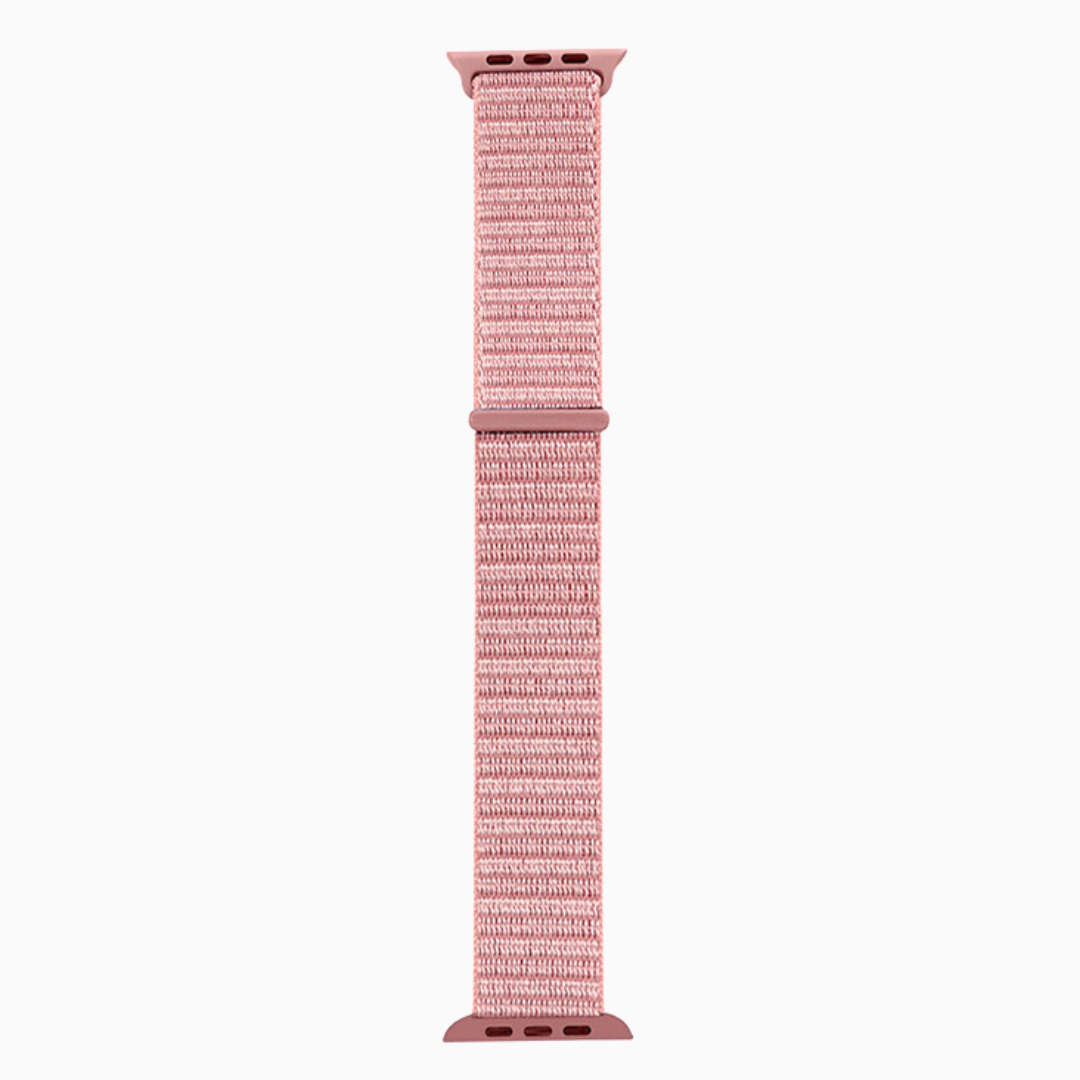 Pink woven watch strap on a white background Soft Nylon Apple Watch Loop - Blush Pink