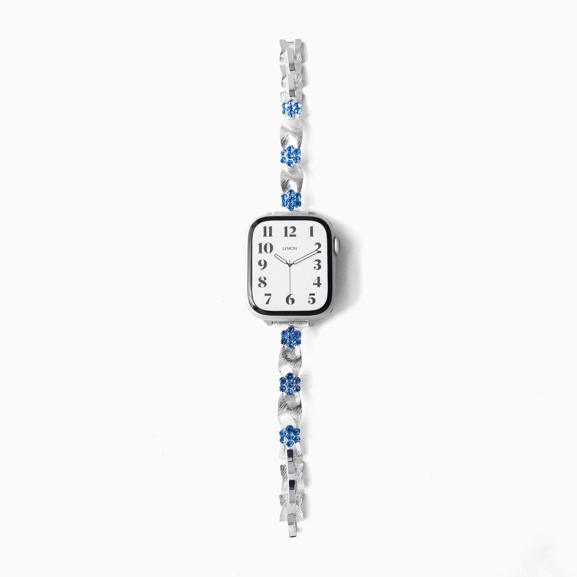 APPLE WATCH with decorative strap featuring blue gemstones 