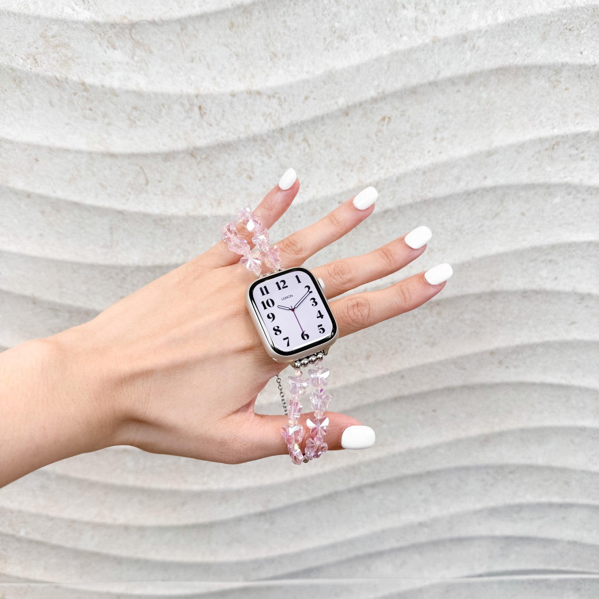 Beaded Butterfly Apple Watch Bracelet Pink Lemon Straps