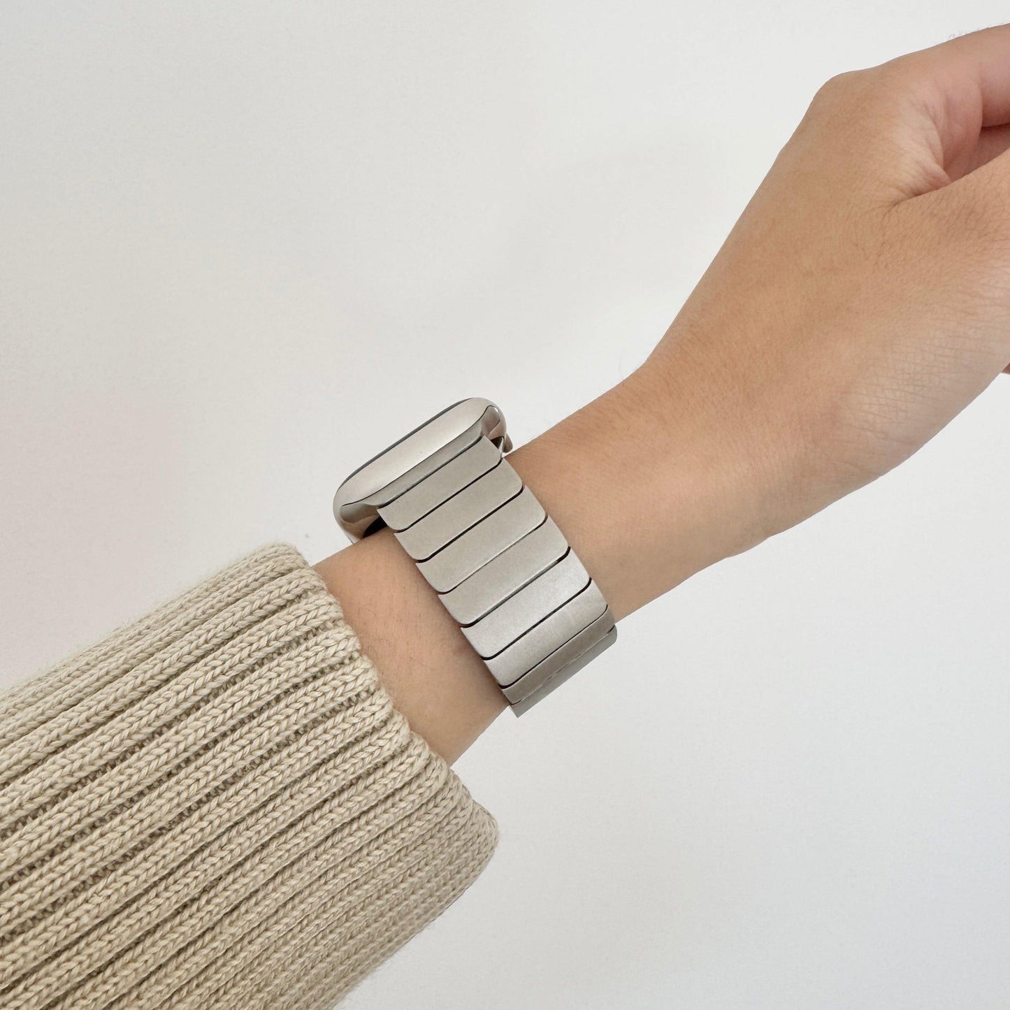 wrist with (St-Steel) Link Apple Watch Bracelet - Titanium 21